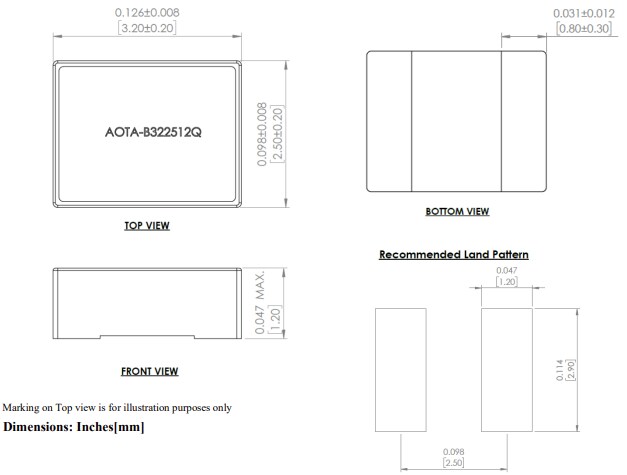 Mechanical Drawing - Abracon AOTA-B322512Q Power Inductors